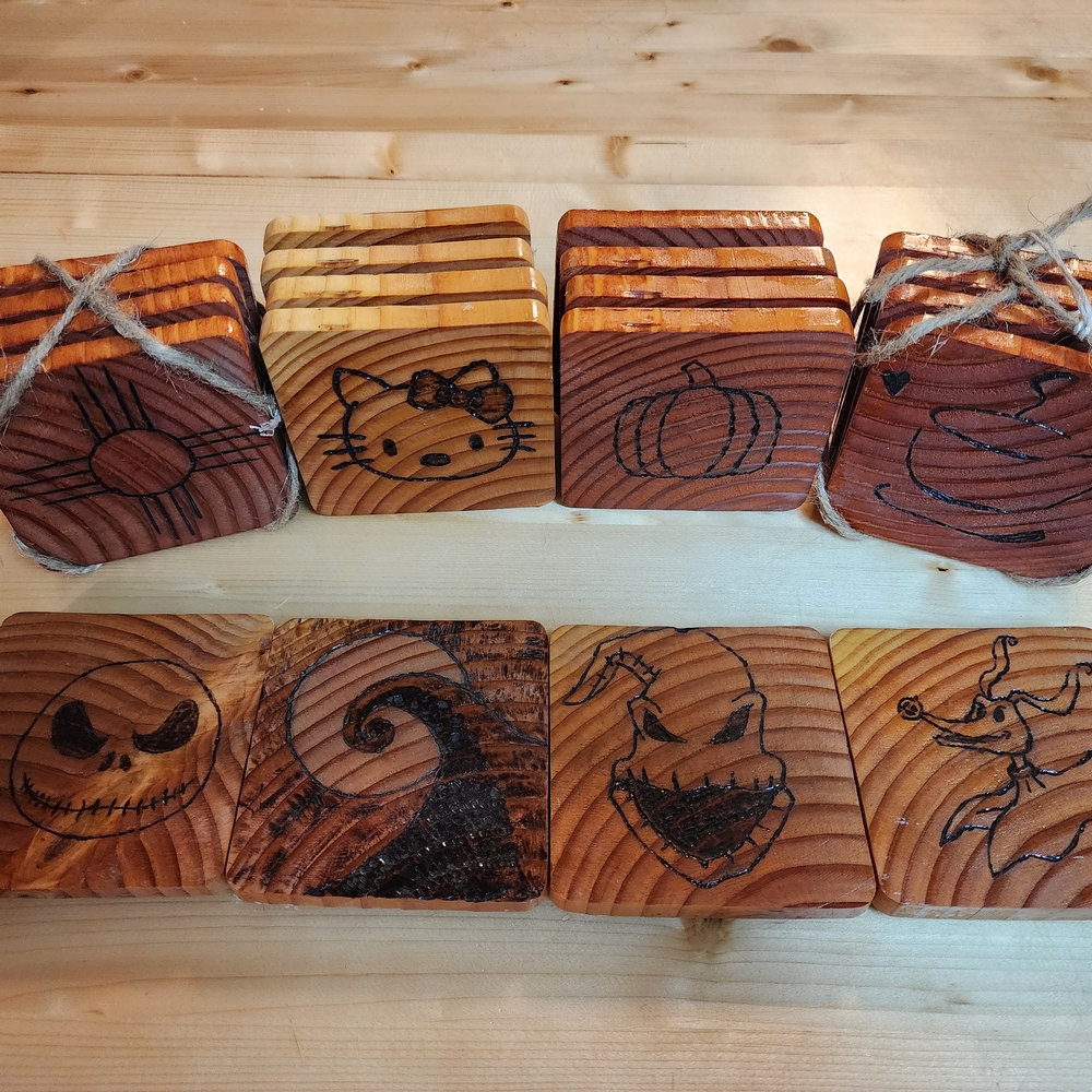 Wooden Coaster with Black Design - Picture 2 of 2